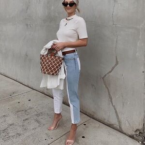 501 TAPER LIGHT WASH COLOR BLOCK CROPPED JEANS 30 x 26